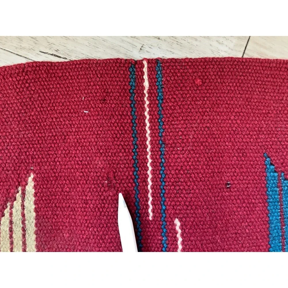 Hand Woven Southwest Wool Table Runner Wall Art Rug Red Geometric 13